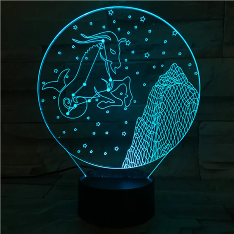 Capricornus Zodiac 3D Nachtlampje Led Tafellamp Voor Kinderen Slaapkamer Decoratie Accent Indoor Verlichting Props Home Decor Licht