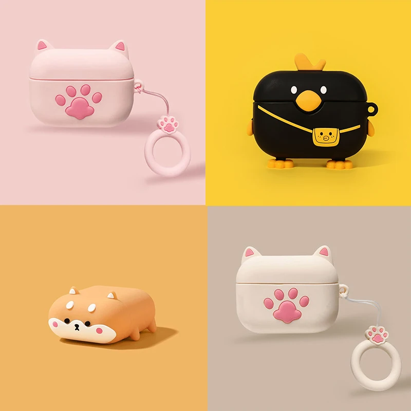3D การ์ตูนสัตว์ซิลิโคนหูฟังสำหรับ AirPods กรณี Pro หูฟังไร้สายบลูทูธป้องกันสำหรับ AirPods Pro