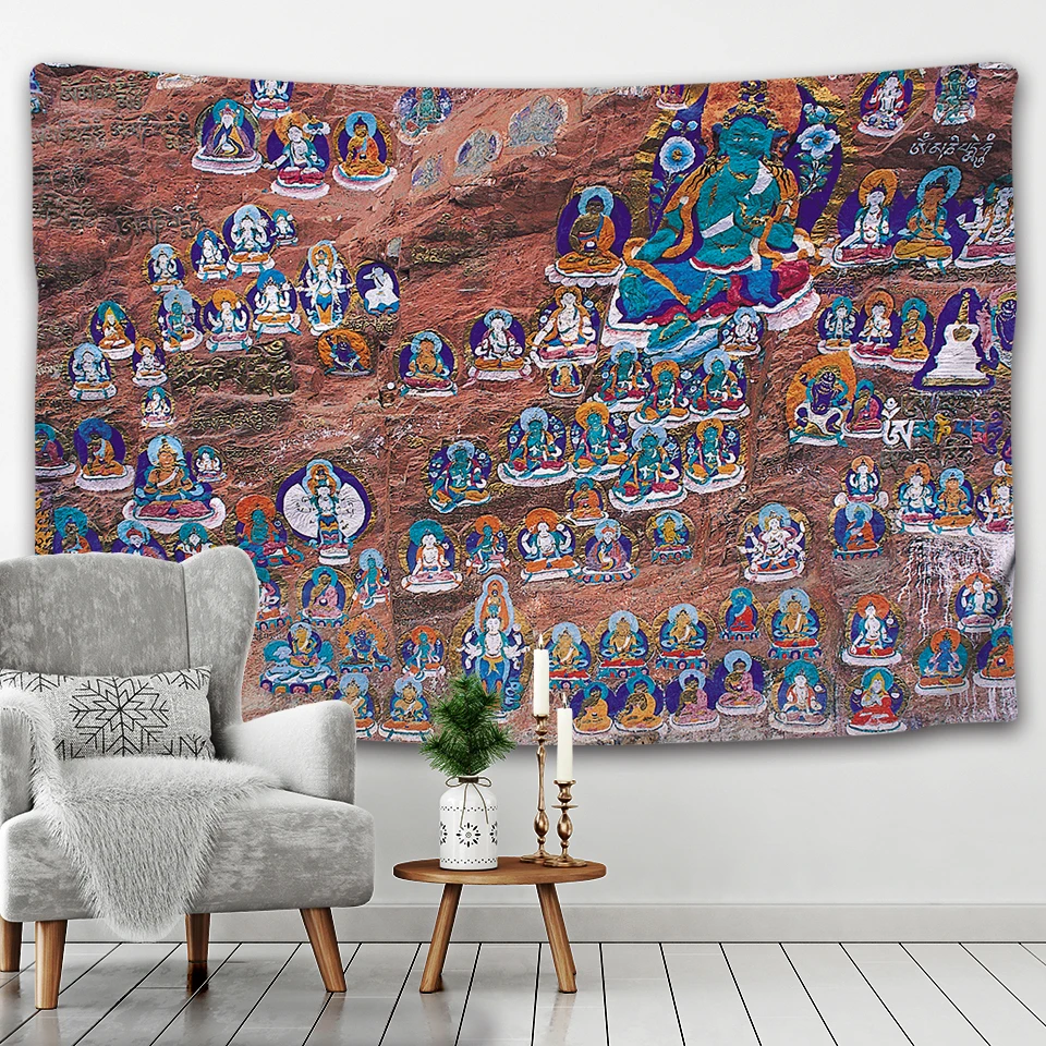 Indian Buddha Tapestry, Ancient Buddhist, Yoga Wall Hanging, Hippie, Bohemian, Living Room, Bedroom, Meditation