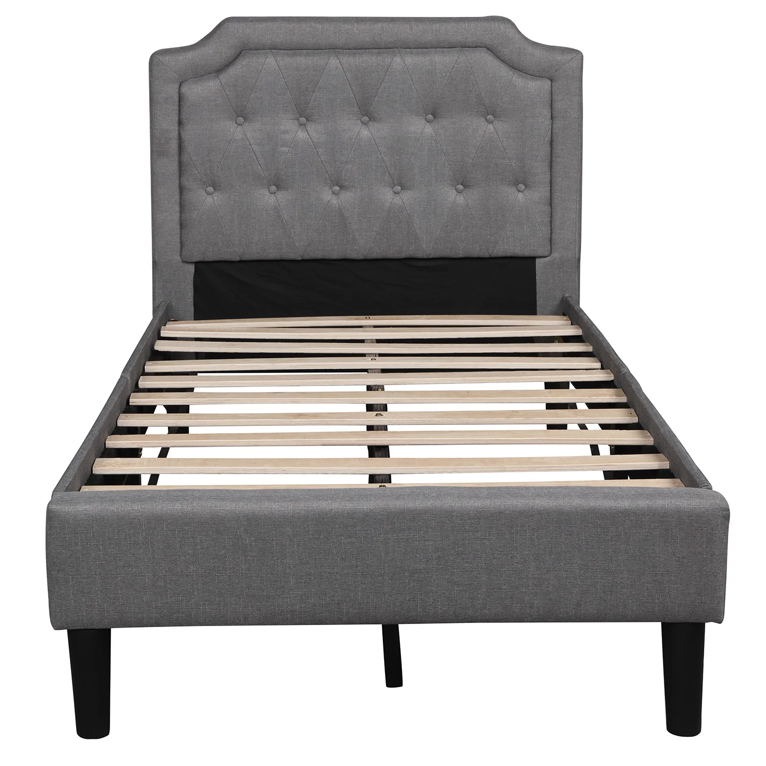 Upholstered Scalloped Linen Platform Bed, Twin Size, Gray  Bedroom Furniture for Livingroom US Warehouse