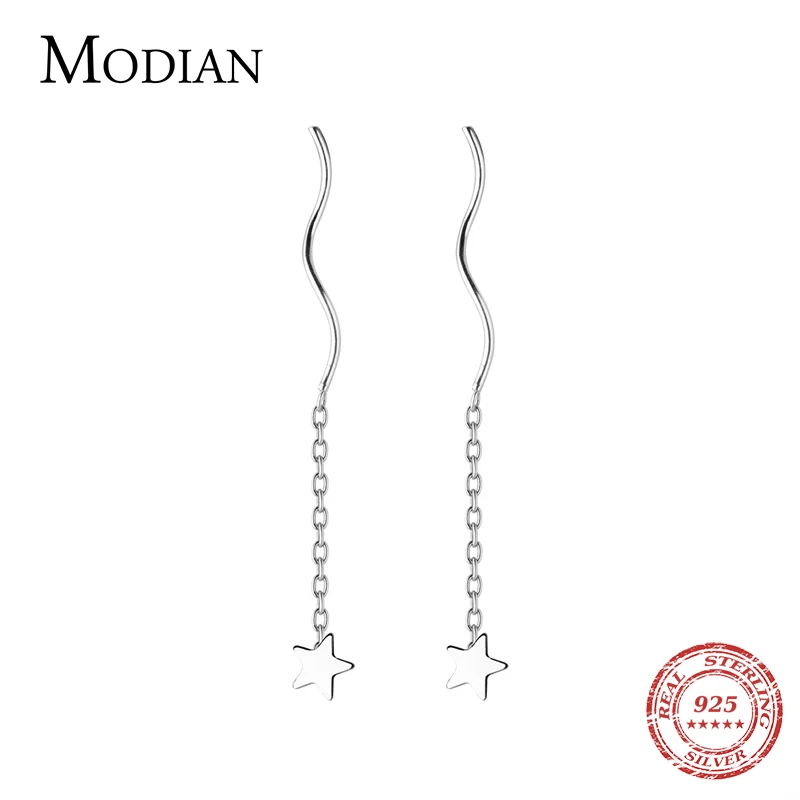 

Modian Minimalism Stars Long Chain Drop Earrings 925 Sterling Silver Jewelry for Women Wedding Aanniversary Statement Jewelry