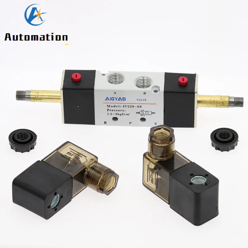 Double coil 4V220-08  Air Pneumatic Solenoid Valve 5 way 2 Position 1/4\