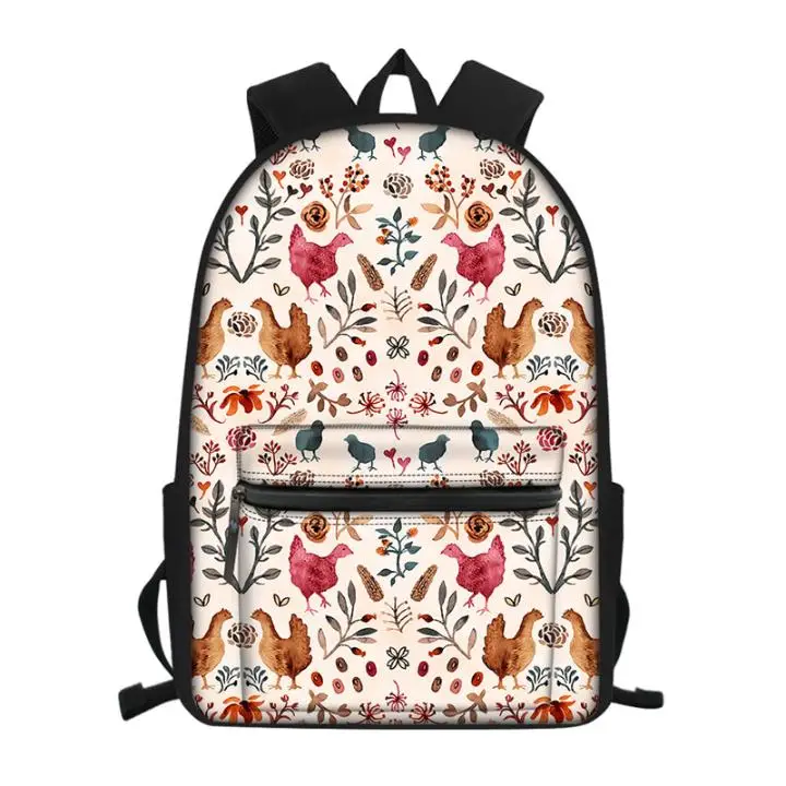 

Cute Schoolbag Chicken Animal Flower Print Women Satchel Canvas School Bag Backpacks for Teenagers Girls Bookbag Mochila