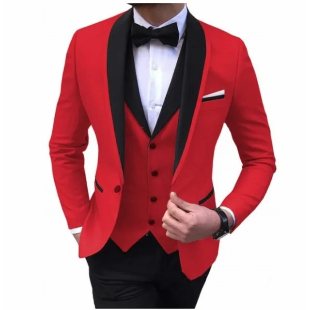 

JELTONEWIN Latest Design 3 Pieces Red Men Suits For Wedding Party Men Groom Blazer Tuxedo Slim Fit Costume Homme Terno Masculino