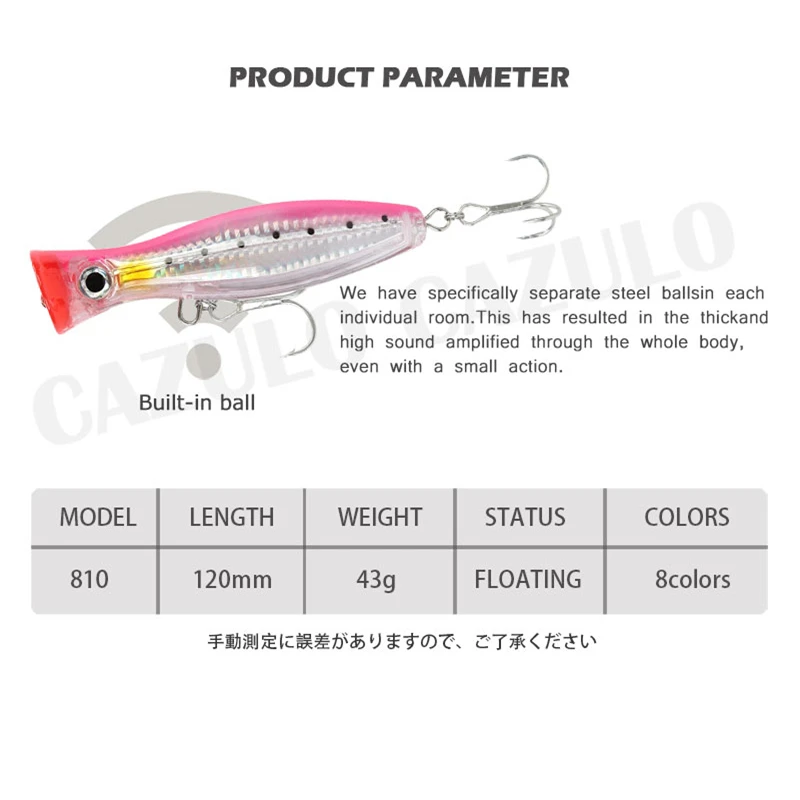 ลอย Popper ตกปลาล่อ Accesorios Iscas Artificiais น้ำหนัก43G 12ซม.เหยื่อ Wobblers De Pesca สำหรับ Seabass ปลา leurre