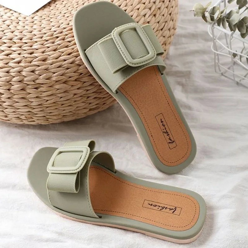 

miaoguan 2024 New Style Square Buckle Summer Outside Wear Women's Fashion Korean Sandal Soft Bottomed Beach Slippers Women Shoes