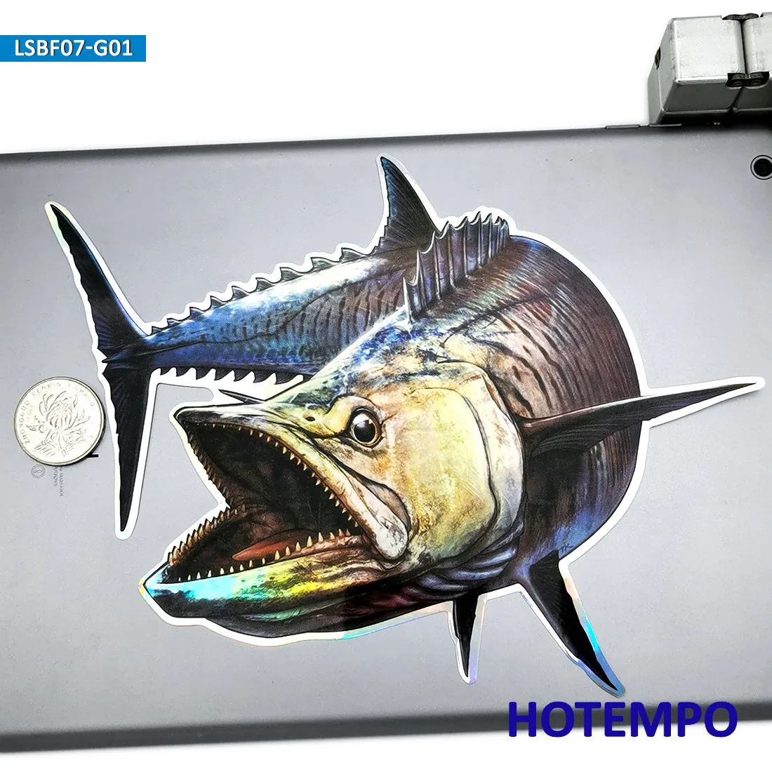 20cm Laser Flash Bluefin Tuna Big Sea Fish Waterproof Sticker for Fisherman Fishing Boat Laptop Suitcase Motorcycle Car Stickers