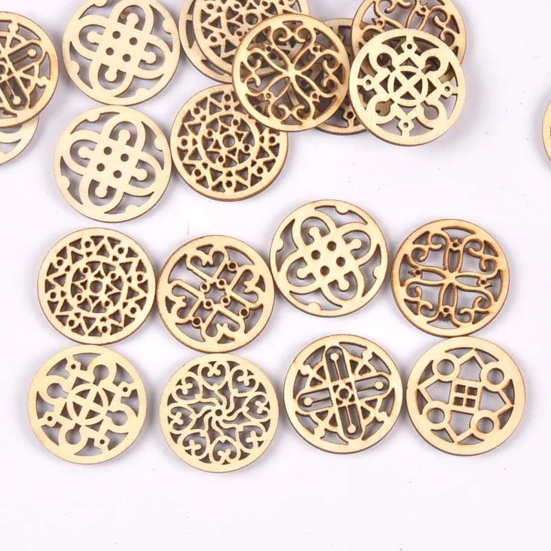 20Pcs 29mm Natural Wood Crafts DIY Scrapbooking Handmade Accessory Flower Lace Pattern Wooden Ornaments Home Decor Arts m2208