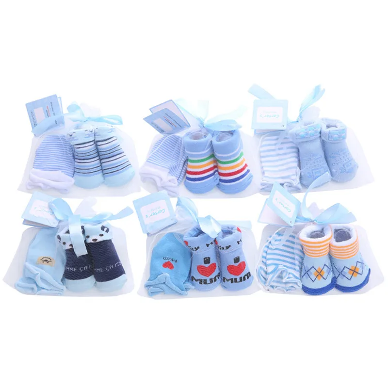 1 Bag Glove+Socks For Newborns Baby Cute Cartoon Socks For Girls Thin Soft Cotton Boy Child Socks Infants