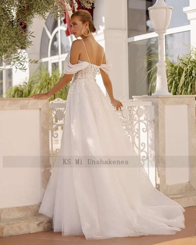 Abito da sposa principessa Boho perline di pizzo abiti da sposa Glitter 2021 spalline Plus Size abiti da sposa Vintage abiti Boda