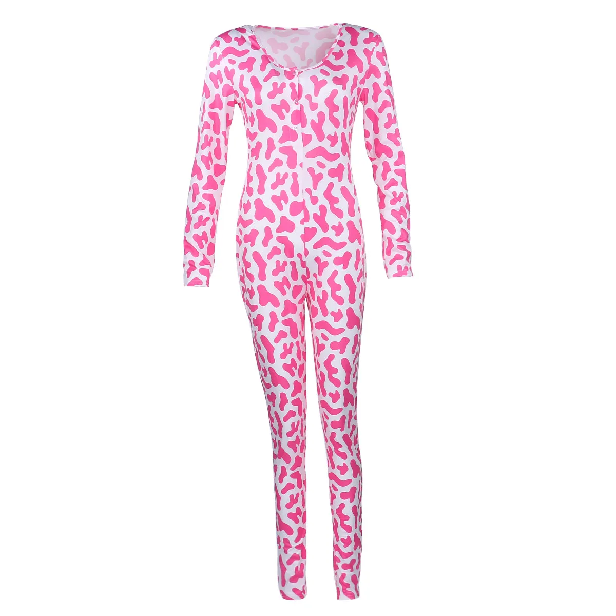 Valentine\'s Day Womens Sexy Print Home Onesies Jumpsuit Sleepwear Long Sleeve Bodycon Bodysuit Romper Trousers Pajamas One Piece