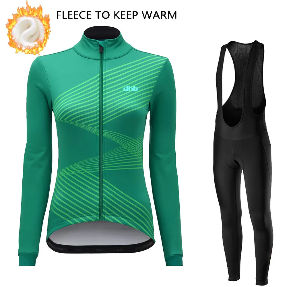 DHB Women Cycling Jersey Winter Thermal Fleece Bike Jersey Set Ropa Ciclismo MTB Road Bike Cycling Long Sleeve Bicycle Clothing