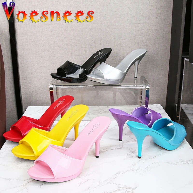 2021 New Summer Slippers Women Fine Heel 9cm 13cm Outside Slipper Waterproof Sandal Platform Sexy Slipper  Designer Slides Red