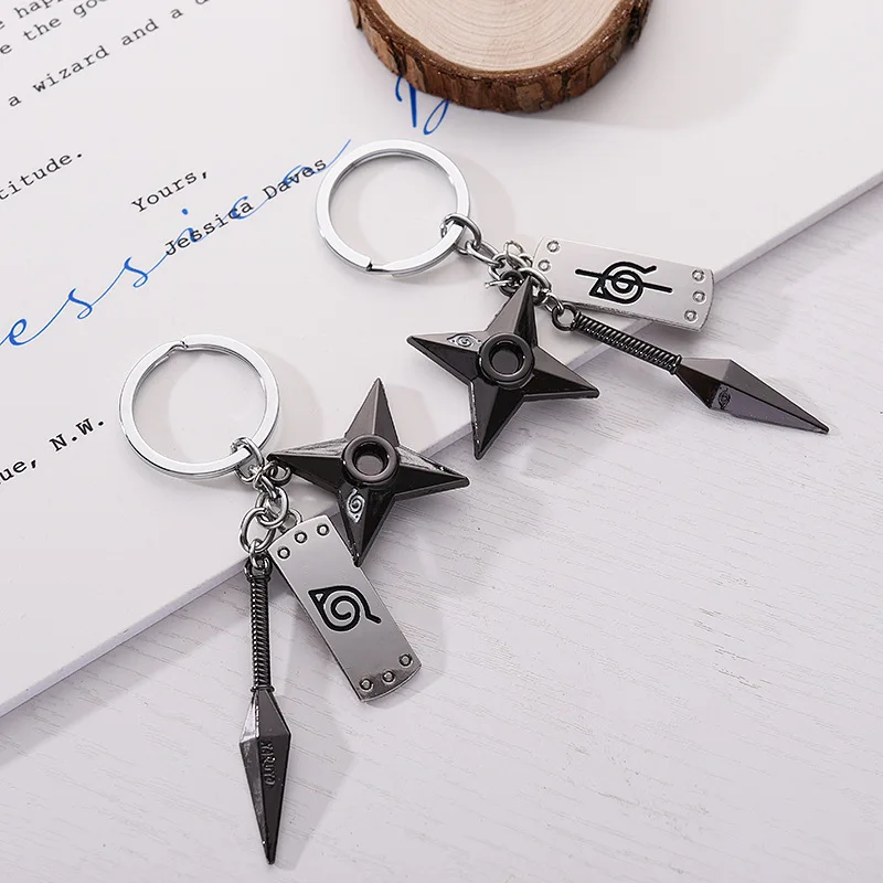 Kunai Shuriken Konoha Ninja Keychain for Bags 2024 Men Anime Trinkets Keyring Accessories Women Jewelry Backpacks