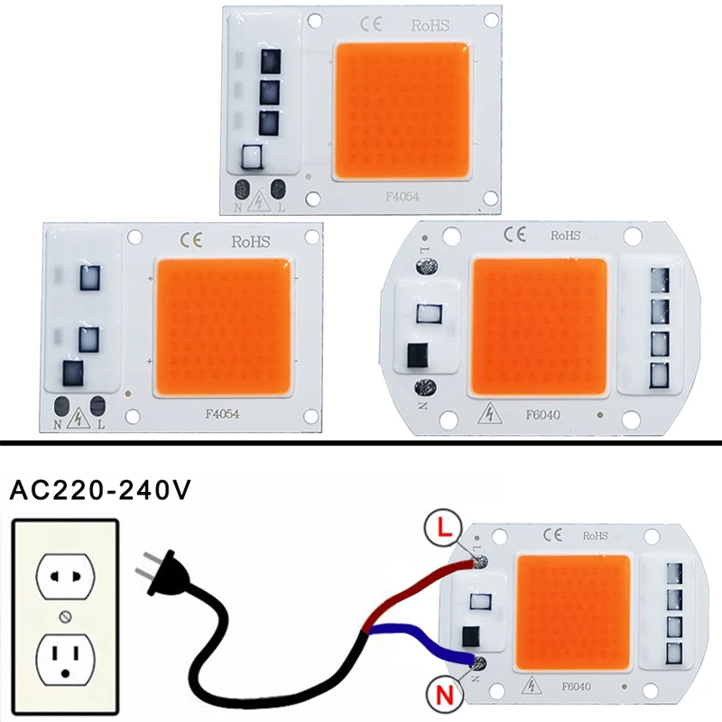 LED Grow lamp Bead Chip Full Spectrum AC 220V 10W 20W 30W 50W No need driver For Growth Flower Seedling Grow Plant Lighting