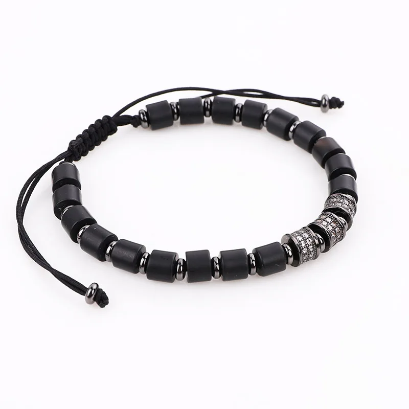 Men Women Jewelry Brass CZ Charms Natural Stone Onyx Beads Bracelet