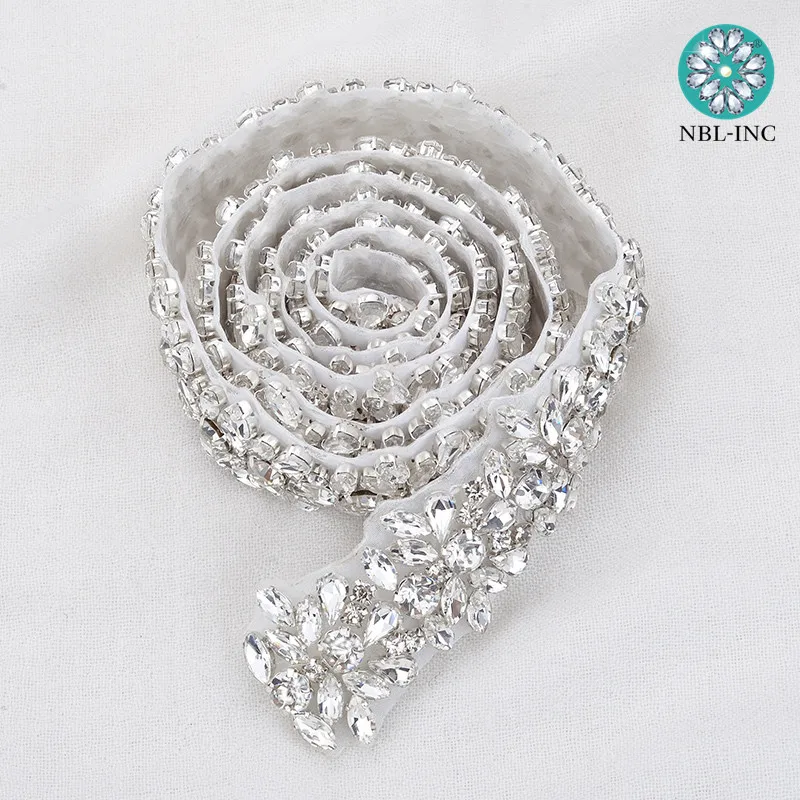 (1 PC) Rhinestones Bridal belt diamond wedding dress belt crystal satin wedding sash trim for wedding dress accessories WDD0278