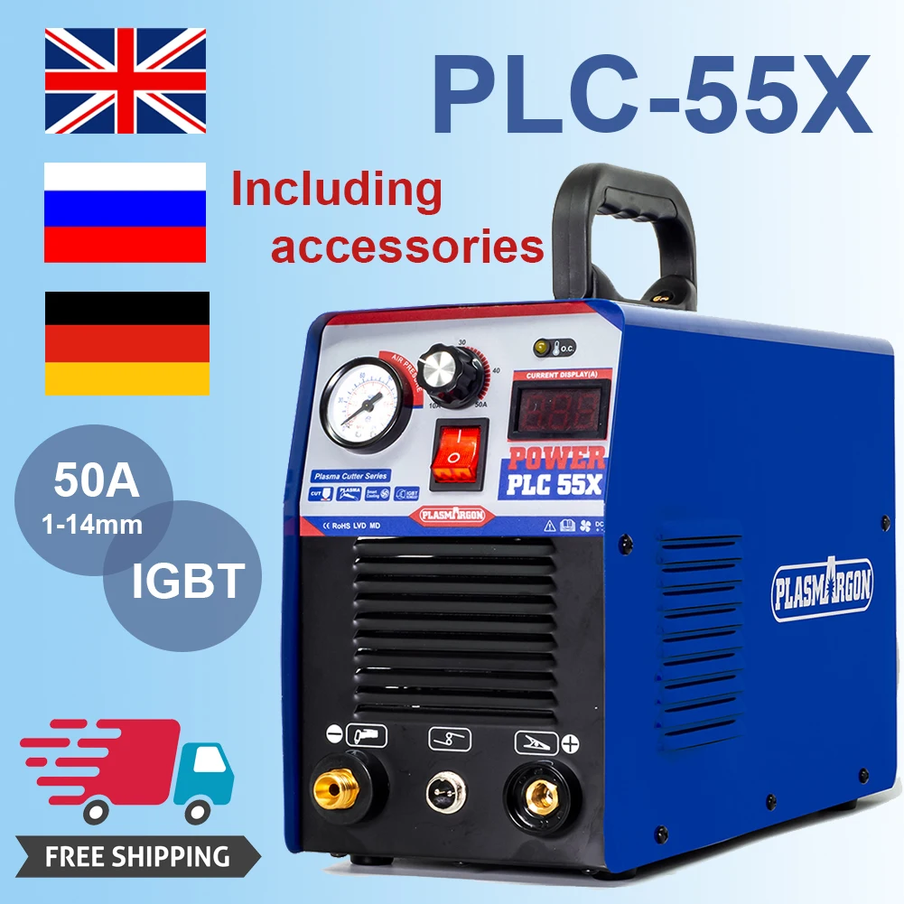 PLC-55X Plasma Cutter IGBT Air Plasma cutter 220V 50Amps 12mm Clean Cut Air Plasma Cutting Machine HF Inverter Cutter