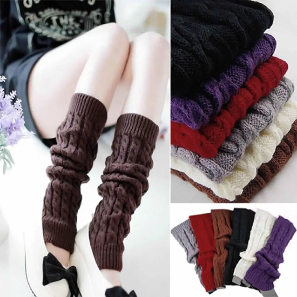 1 Pair Women's Warm Knitted Socks Boot Crochet Cable Knit Braided Winter Leg Warmers Boot Cuffs Toppers Socks Long Socks 8 Color