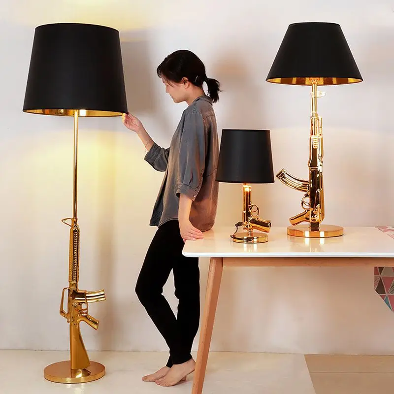 Nordic Ak47 Gun lounge Silbrig Gold Glanz Schlafzimmer Lampe Led Boden Lampen Kinder Kinder Zimmer Leuchten Hause Loft Decor Dropshipping