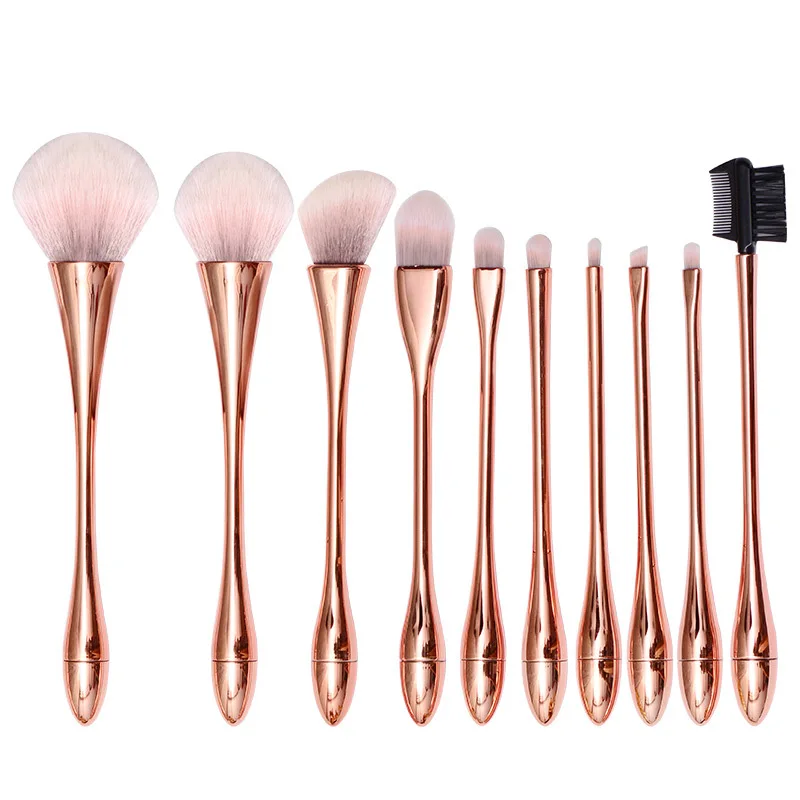 10PCS Set di pennelli per trucco in oro rosa a vita sottile Kit di pennelli completo cosmetici fondotinta in polvere correttore per occhi fard strumento per pennelli per trucco