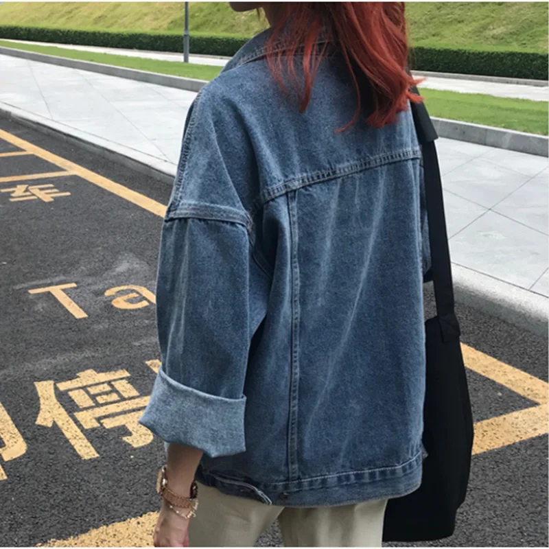 Women Casual Plus sizer denim jacket coat 2021 autumn pocket Ladies Long Sleeve loose oversize Coat