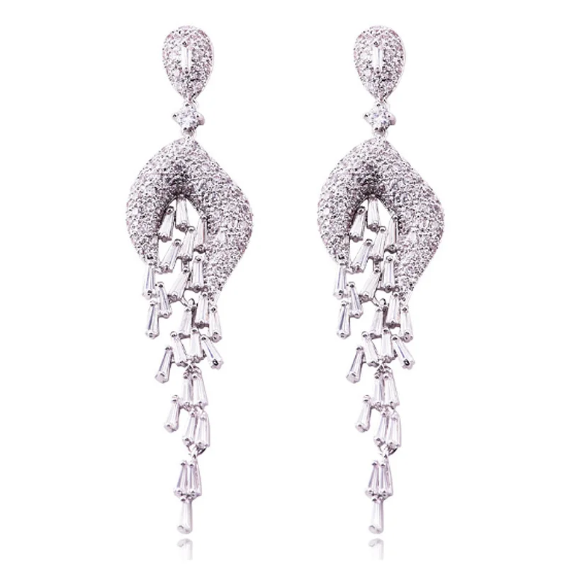 EYER Luxury Cubic Zirconia Tassel Water drop Dangle Earrings AAA Copper Earrings For Women Wedding Party Delicate Jewelry