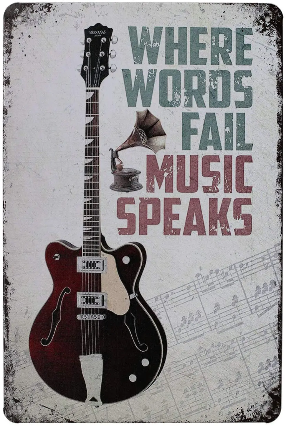 Where Words Fail Music Speaks, Retro Metal Tin Sign Plaque Poster Wall Decor Art Shabby Chic Gift