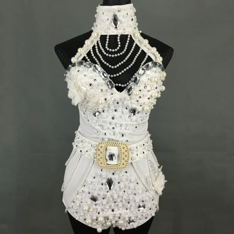 

Красно-белый боди-костюм с бисером и перчатками для танцев, наряд для выступлений в ночных клубах и барах, танцевальный костюм для танцовщиц и певиц, сценический наряд для шоу