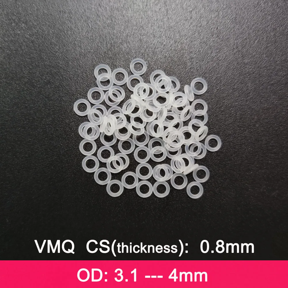 VMQ Rubber Ring Gasket C/S 0.8mm Thickness OD 3.1/3.4/4mm ID 1.5/1.8/2.4mmSeal O Ring Silicone Washer Food Grade Silicon