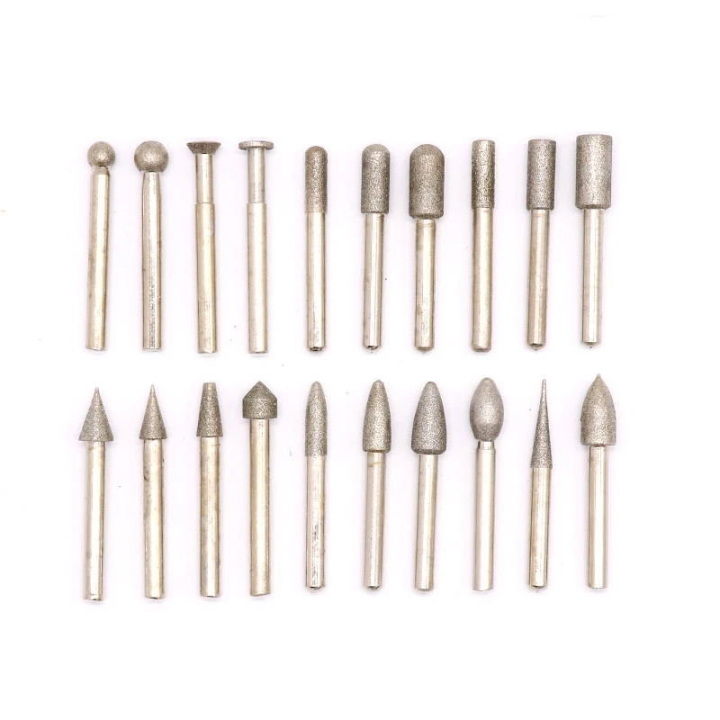 20PCS 6mm Diamond Point Burr Bits Head Dremel Accessories Shank Grinding Needle Carving Polishing Set Mounted Mini Drill Tools