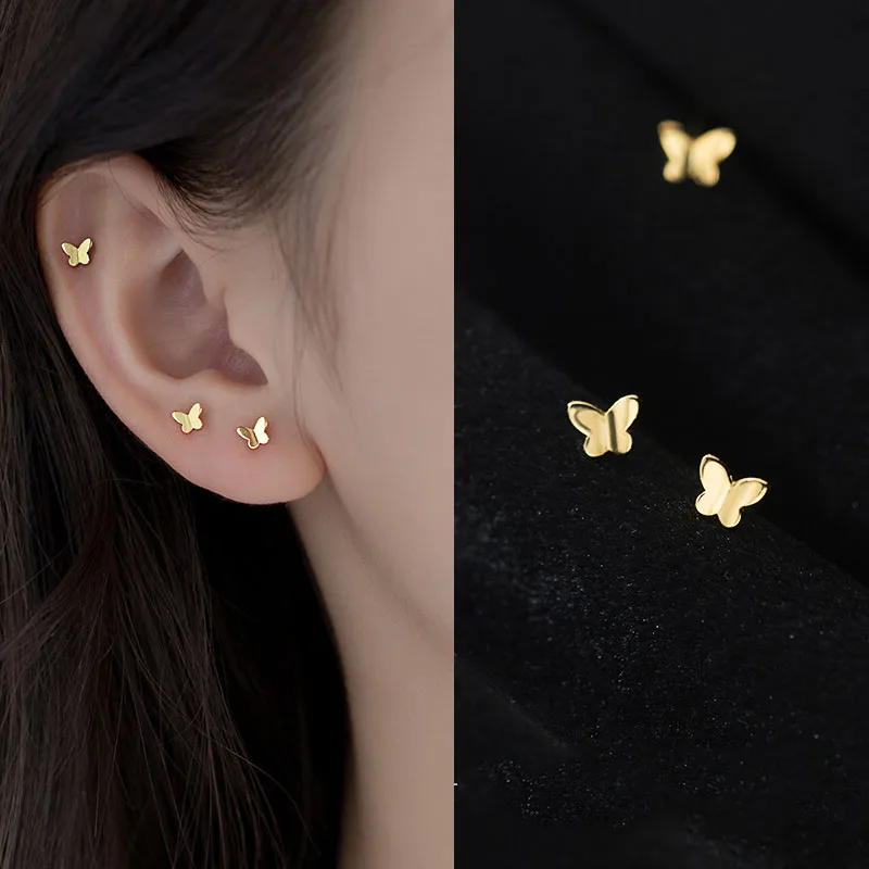 2020 neue Art Und Weise Nette Kleine Piercing Stud Ohrringe fow Frauen Goldene Schmetterling Mini Insekt Tier Schmuck