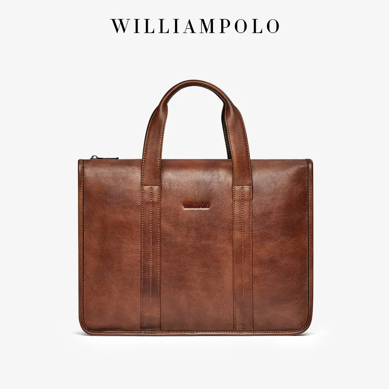 WILLIAMPOLO Men Briefcase Bags Business Leather Bag Multifunctional Shoulder Messenger Bags Work Handbag 14 Inch Laptop Bag