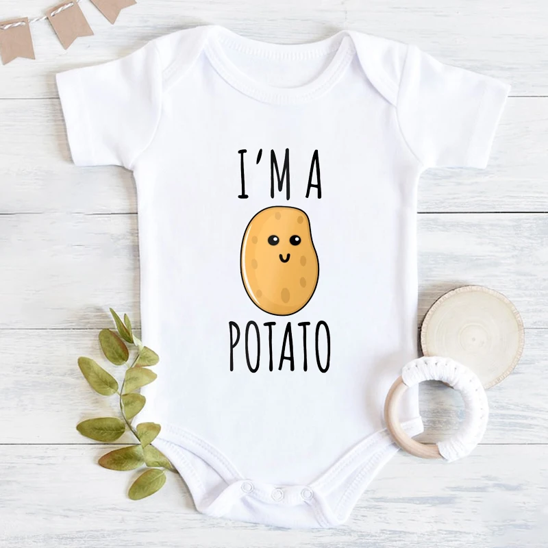 I'm a Potato Print Newborn Bodysuit Short Sleeve Jumpsuit Funny Potato Gift Baby Boy Clothes Simple Toddler Shirt Romper