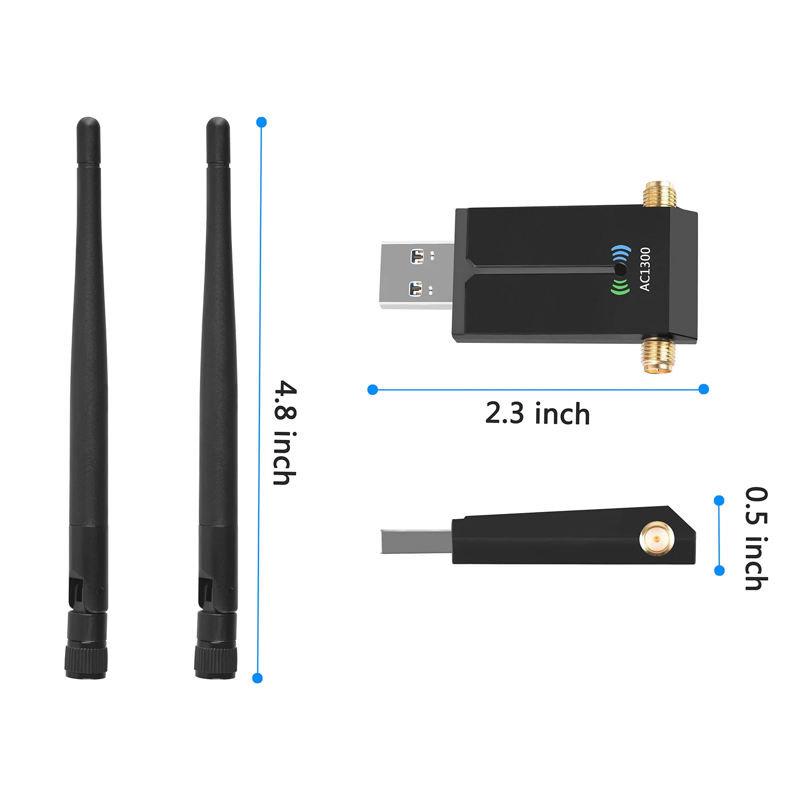 2.4G/5.8G Không Dây USB WiFi Laptop Mạng Với Hai 5dBi Anten Tốc Độ 1300Mbps