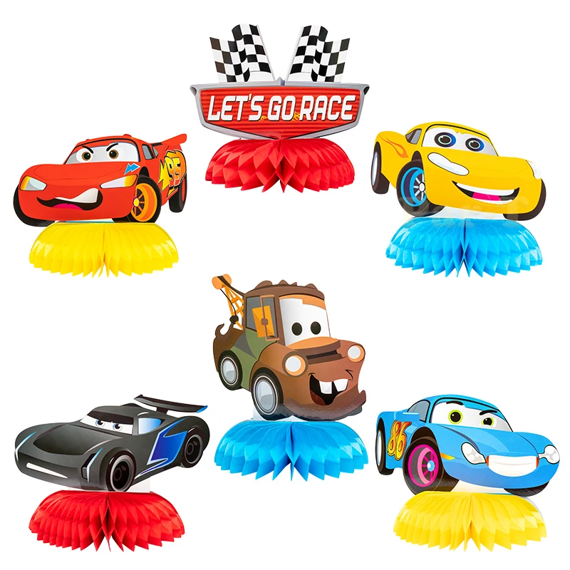 

6Pcs Race Car Honeycomb Centerpieces Desktop Multiple Auto Elements Table Topper for Kids Birthday Party Decoration Baby Shower