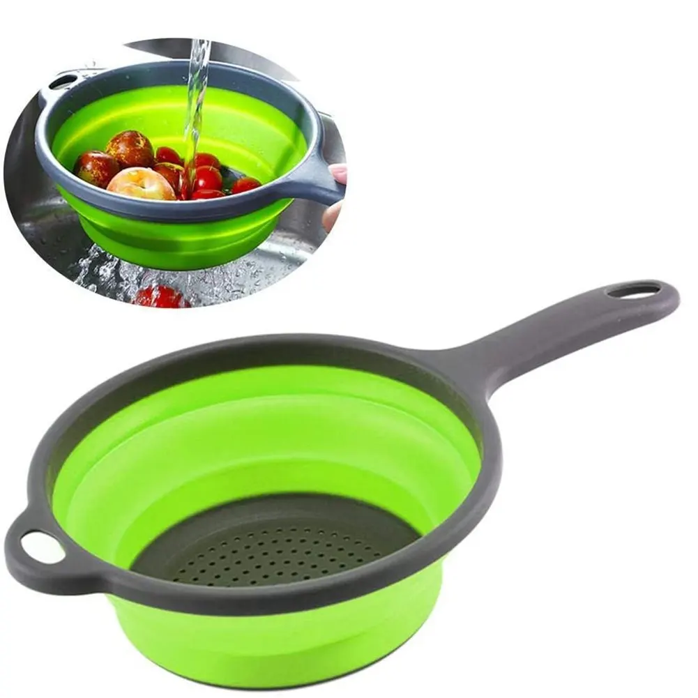 Kitchen Foldable Strainers With Handle Collapsible Vegetable Fruits Food Washing Silicone Basket Strainers Folding Filter Draini