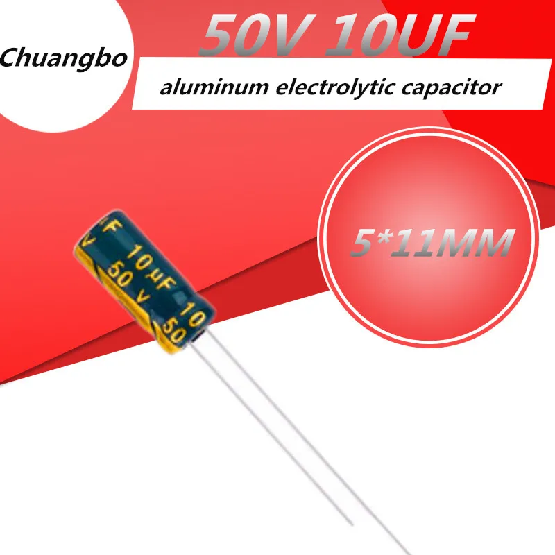 

50pcs/lot Higt quality 50V10UF 50V 10UF 5*11MM low ESR/impedance high frequency aluminum electrolytic capacitor 50V 10UF 5*11MM