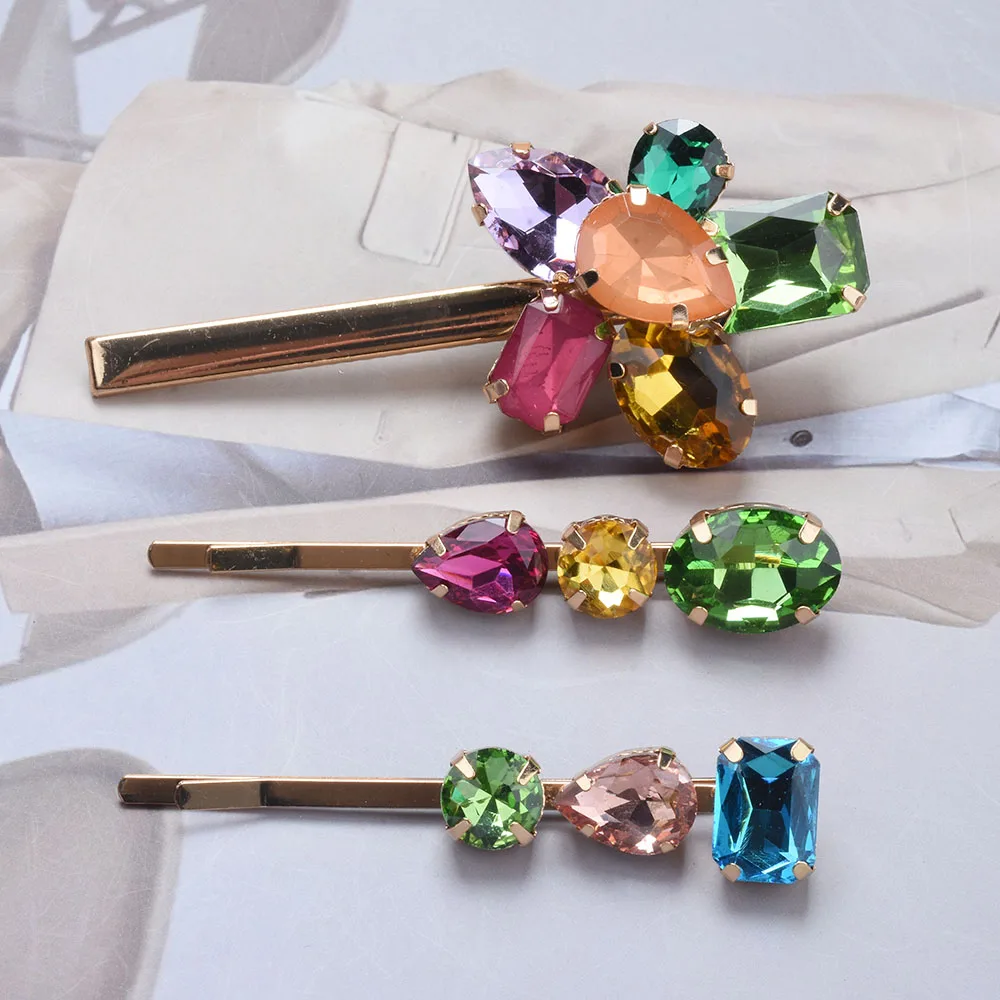 2024 New ZA Fashion Colorful Crystal Hair Clips Women Hair Jewelry Accessories Female Wedding Party Hairpins Hairclip For Woman