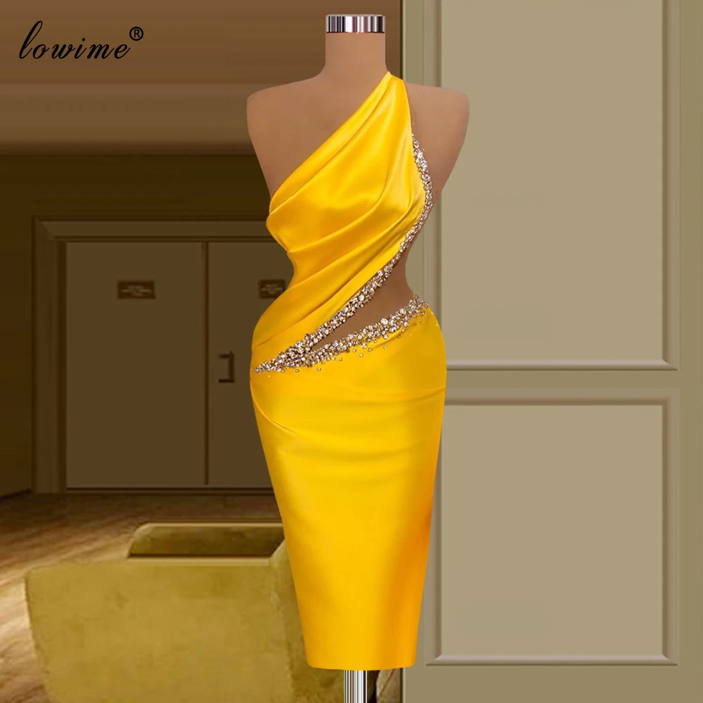 Yellow Mermaid Beads Prom Dresses 2021 Middle East Simple Cocktail Dresses For Women Wedding Party Vestido De Fiesta De Boda