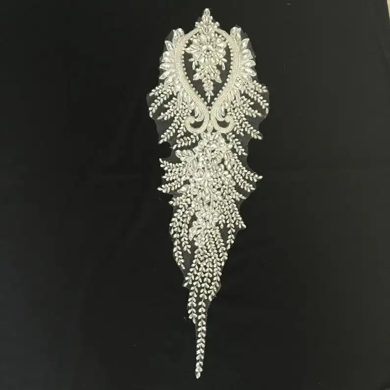 Large Rhinestone Bodice Applique Crafted Crystal Applique For Wedding Dress Hand Beading Rhinestone Patch Haute Couture