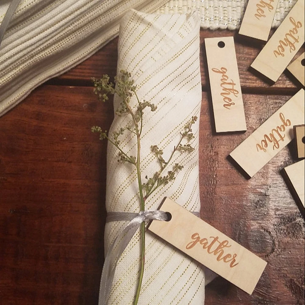 Personalized wedding party Thankful Tags- custom name with wedding Thanksgiving Napkin Ring- One Dozen Engraved Wood