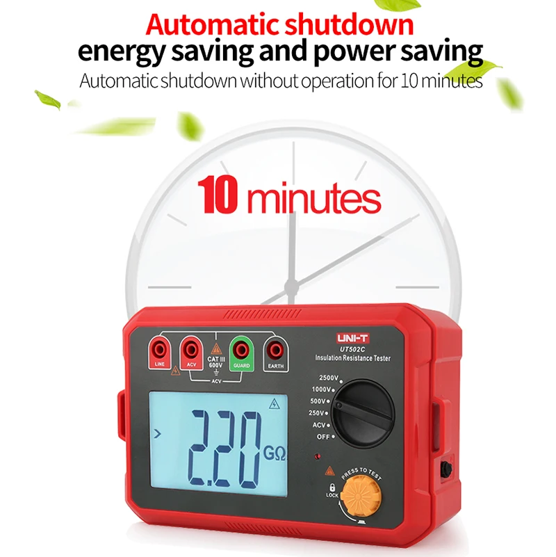 Imagem -03 - Uni-t Digital Isolamento Resistência Tester Ohmmeter Terrestre Alcance Automático Ut502c 25000v