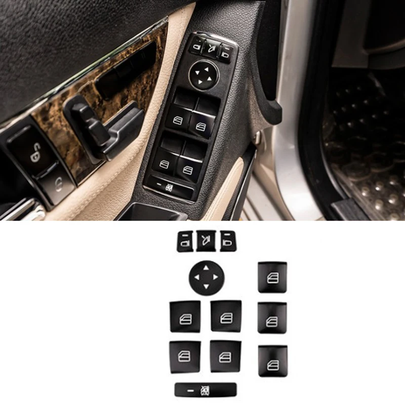 12PCS Car Door Armrest Window Switch Button Trim Cover Sticker for Mercedes Benz GLK ML GL a B C E G Class W204 X166