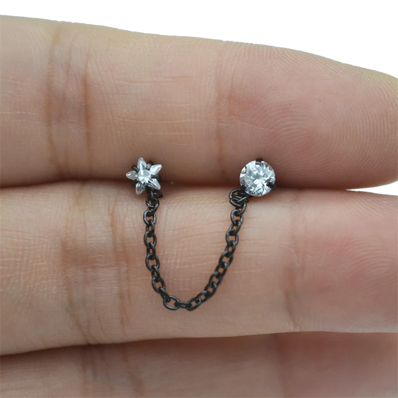 48pcs Double Hole Earring Long Chain Crystal Star Round Ziron for Women Christmas Stainless Steel Tragus Piercing Jewelry