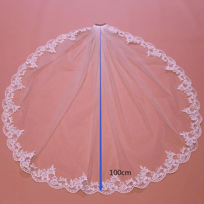 Schöne Kurze Spitze Hochzeit Schleier 1M/100cm Braut Schleier mit Kamm Weiß Elfenbein Auf Lager Schleier für braut Hochzeit Zubehör