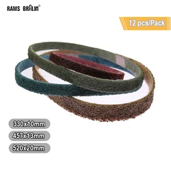 12 pcs 330/457/520mm Non-woven Nylon Abrasive Sanding Belt Coarse to Fine for Stainless Steel Metal Striping Deburring