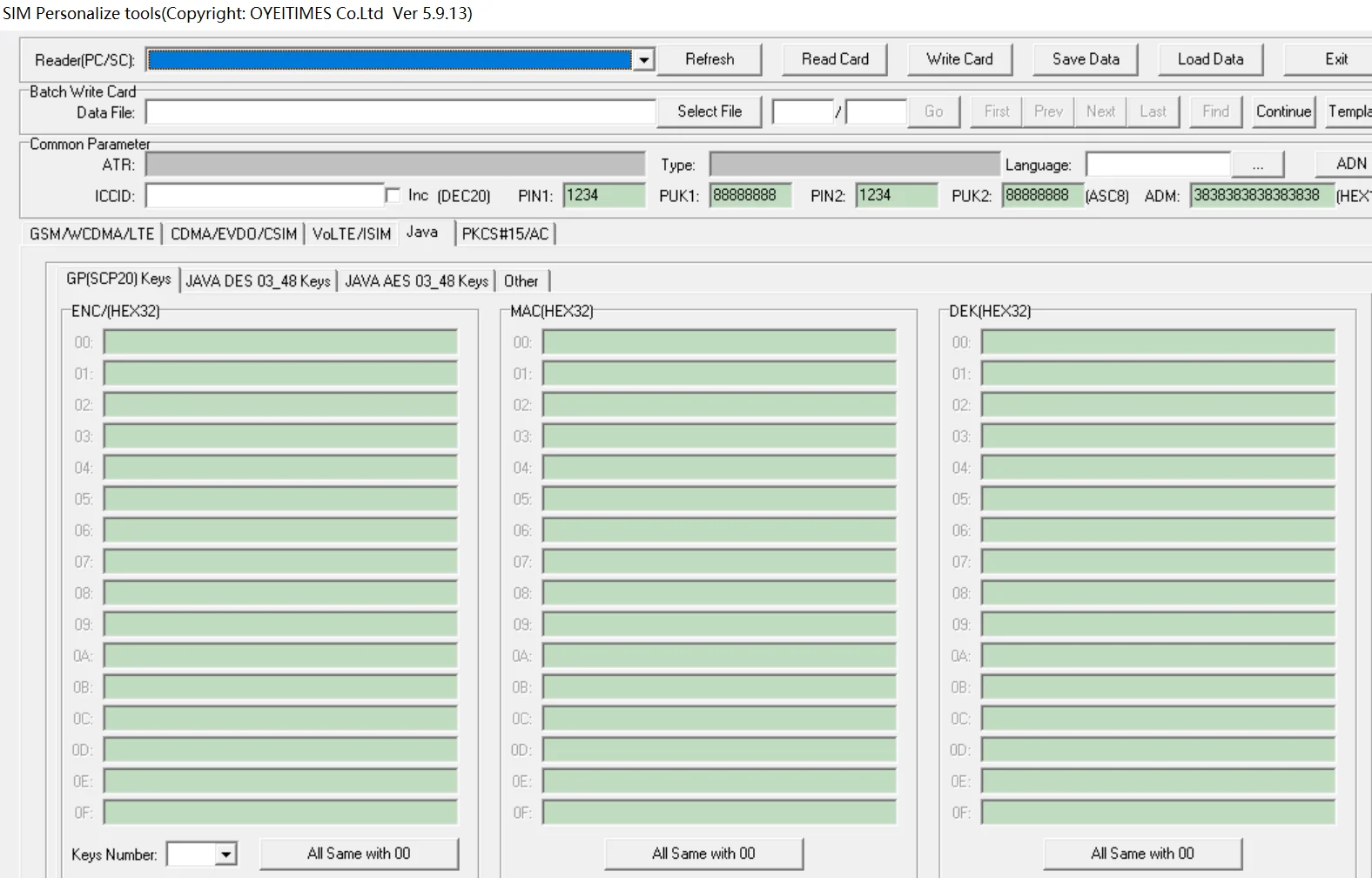 OYEITIMES JAVA 5G 5.9.13 Ver. Software de tarjeta SIM, ENC DEK JAVA DES JAVA AES AID/HASH, lista de valores, Tarjeta SIM