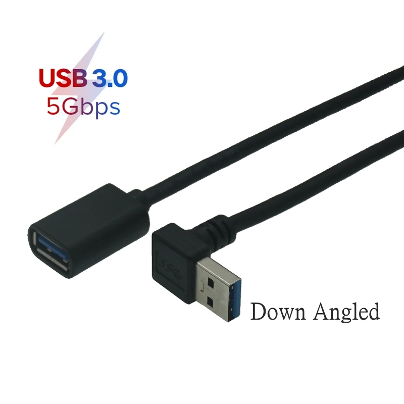 USB-A 90 Degree Up Down Left Right Angled USB 3.0 Male To Female Extension Extender Fast Transmission Charging Cable Cord 0.3M