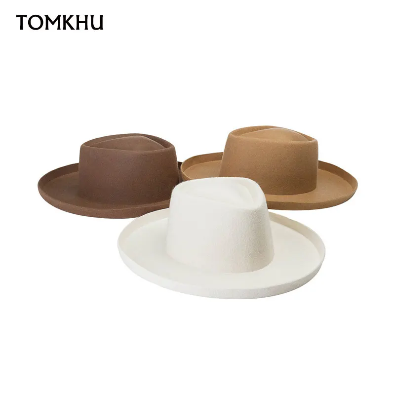 

Классическая Высококачественная шерстяная фетровая шляпа с широкими полями, зимние теплые женские шапки, винтажная женская шляпа, приталенная черно-белая церковная Шляпа Дерби